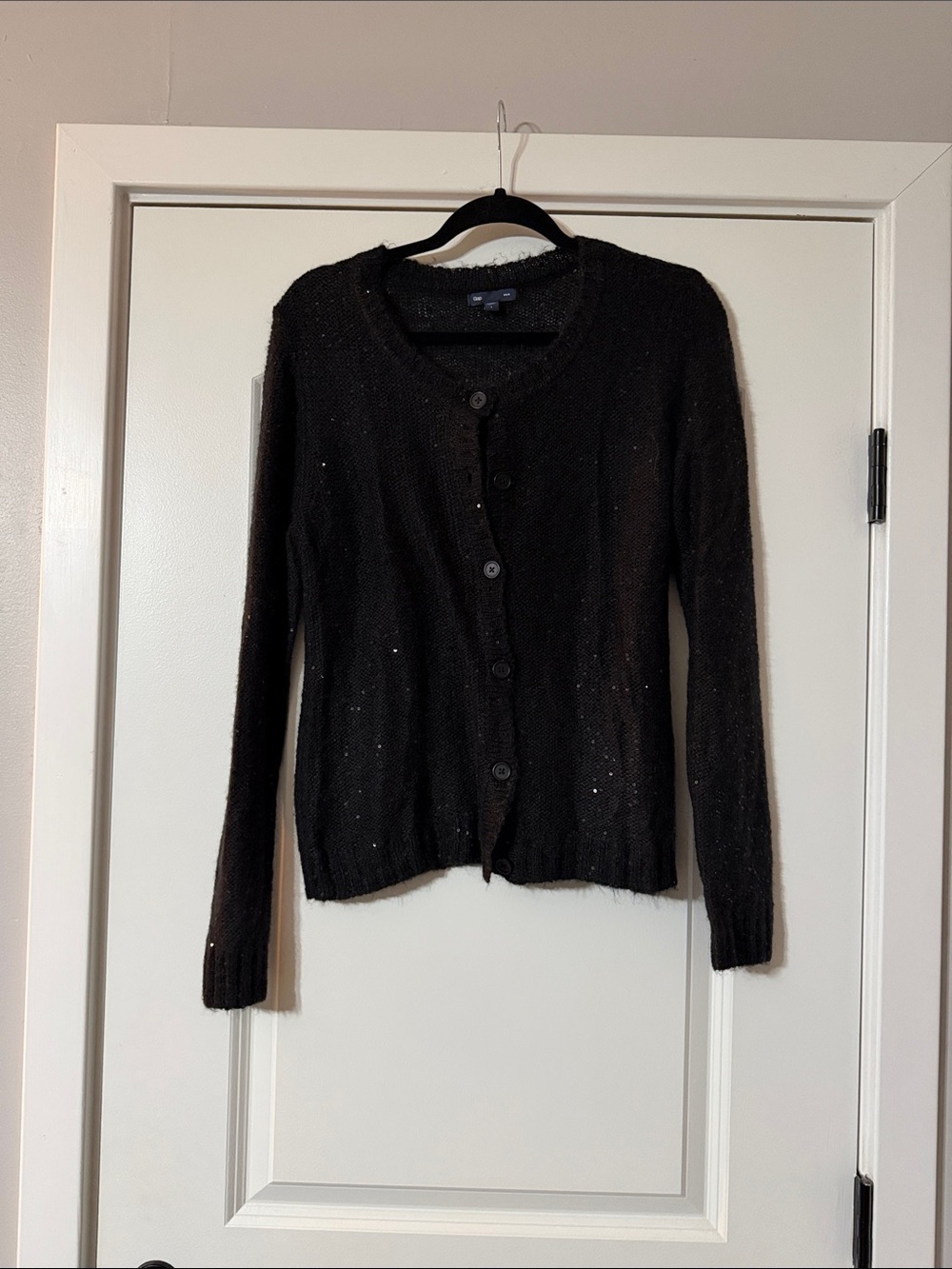 Gap Black Sequin Knit Button Front Cardigan Size L